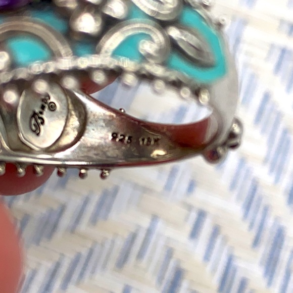 Barbara Bixby amethyst & MOP turquoise enamel ring in size 9 💚💙 - Picture 6 of 9